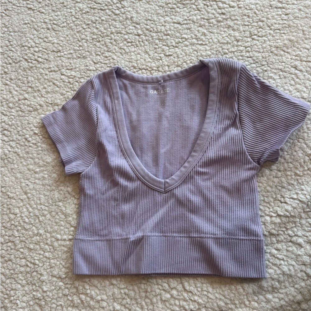 Garage Purple Ribbed V-Neck Crop Top